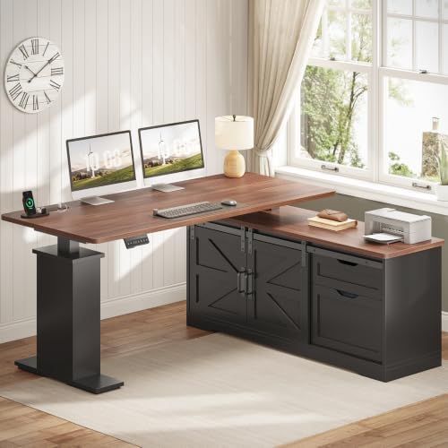 SEDETA Farmhouse 55 inch L Shaped Standing Desk with Storage Drawers by SEDETA