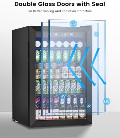 Feelfunn 4.5Cu.Ft Beverage Refrigerator 145Can Mini Fridge Glass Door Black - Image 7