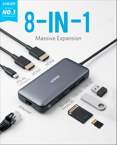 Anker Laptop Docking Station Dual Monitor, 8-in-1 USB C Hub with 4K HDMI - Image 2