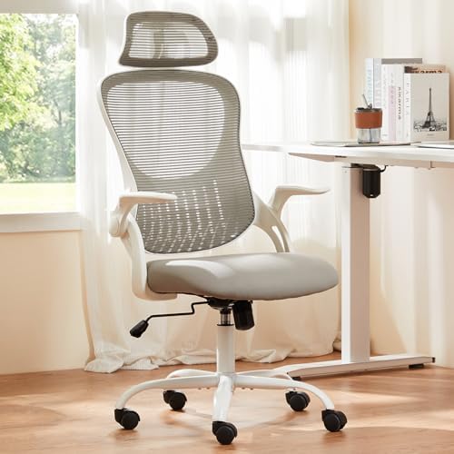 Sweetcrispy Home Office Managerial Executive Chair, High-Back Mesh with Adjustable Headrest, Flip-up Armrest Comfortable Lumbar Support, Comfy Arms for Bedroom,Study,Student by Sweetcrispy