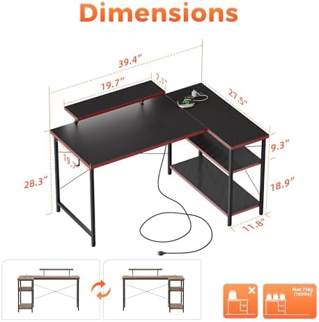 Mericonia 40 in Corner Desk with Monitor Stand, Small L Shaped Gaming Desk - Image 2