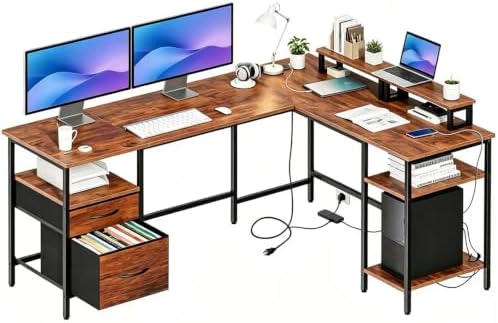 DUMOS 62 Inch L Shaped Computer Desk with Charging Station by DumosLifestyle