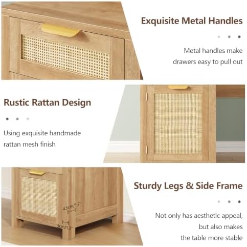 59" Rattan L Shaped Desk with Drawers & Storage Cabinet for Home Office - Image 7