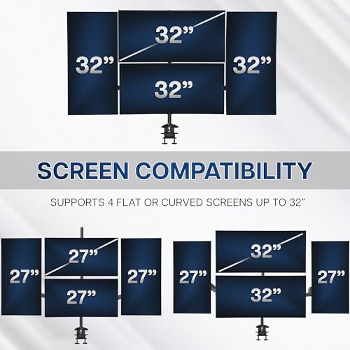 VIVO Quad Pneumatic Monitor Mount for 4 Screens up to 32 inches, Fully Adjustable, Heavy Duty Desk Stand with C-Clamp, Black, STAND-V400G - Image 5