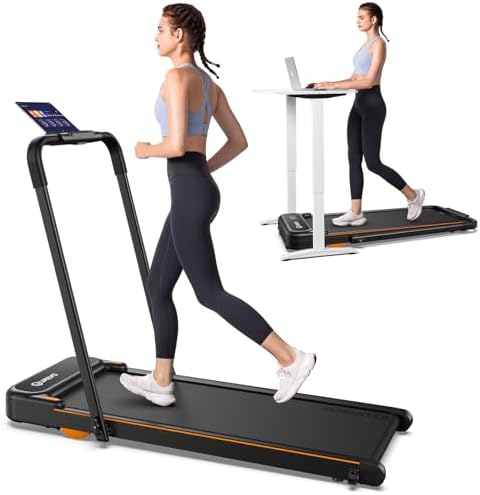 UREVO Strol 2E Smart 2-in-1 Folding Treadmill, Compact Walking Pad with Safety Handle, Plug and Play, Standing Desk Treadmill with Dual LED Display, Smart APP, Walking or Running for Home by UREVO