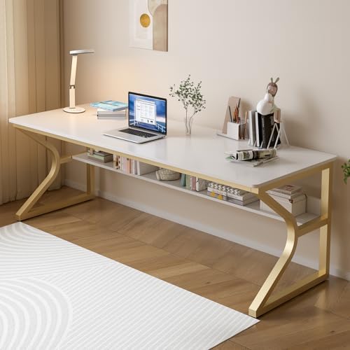 OSCHF 71-Inch Extra Long Desk with Storage Shelf, Gold by OSCHF