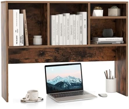 Desktop Bookshelf, 3-Tier Wood Countertop Bookcase with 5 Shelves, Desk Hutch for College Dorm, Multipurpose Desk Organizer Shelf Display Rack for Home Office, Hutch Top Only by SILKYDRY