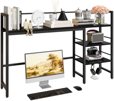 HavenlyYouth Desk Shelf, 45.4 Inch Wood Desk Organizer Shelf for Computer Monitor, Desk Hutch Storage, Desktop Shelf for Top of Desk, 3 Tier Desktop Bookshelf for Home Office Dorm, Black by HAVENLYYOUTH