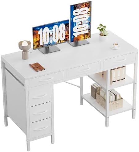 Sweetcrispy 47" Computer Desk with 6 Fabric Drawers & Storage Shelves by Sweetcrispy