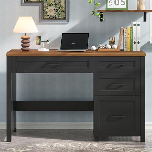 Farmhouse 47" Executive Desk, Computer Desk with File Drawer, Black Brown - Image 5