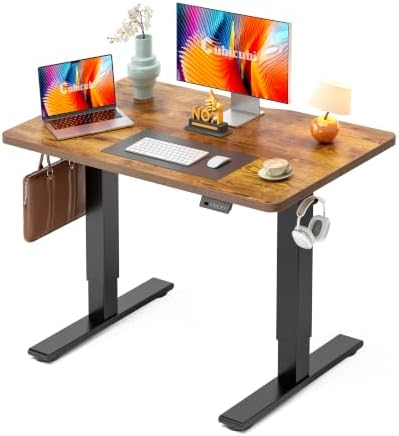 CubiCubi Electric Height Adjustable Standing Desk 40x24 Inch, Rustic Brown by CubiCubi