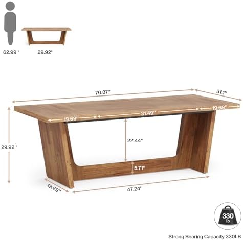 Tribesigns 70.87-Inch Executive Computer Desk: Large Home Office Desk with Solid Wooden Pedestal, Industrial Wood Study Writing Table, Workstation Business Furniture, Walnut - Image 2