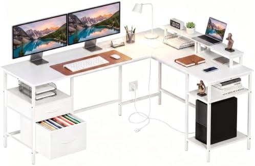 DUMOS 62 Inch L Shaped Computer Desk with Charging Station by DumosLifestyle