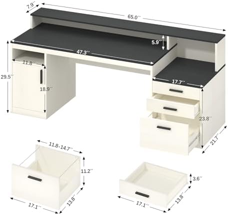 YOMILUVE 65" Computer Desk with 3 Drawers & Printer Shelf for Home Office - Image 2