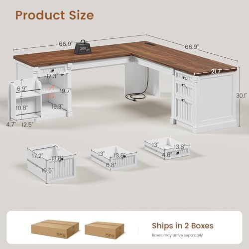 SEDETA L Shaped Office Desk with 4 Drawers Storage, 67"x67" Executive Desk - Image 2