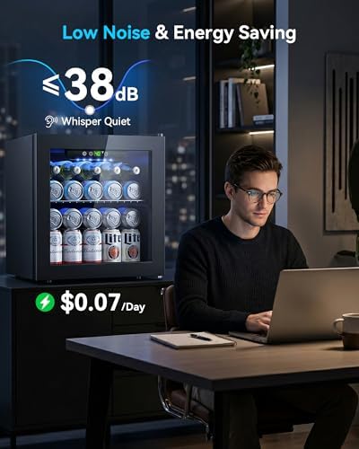 Feelfunn 50 Can Beverage Refrigerator, 1.3CuFt Mini Fridge with Glass Door - Image 4