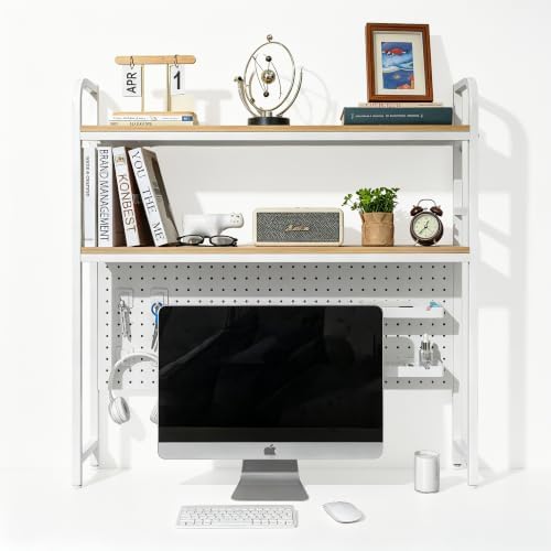 deli Desktop Shelf, Desk Hutch with Metal Pegboard, White by delioffice