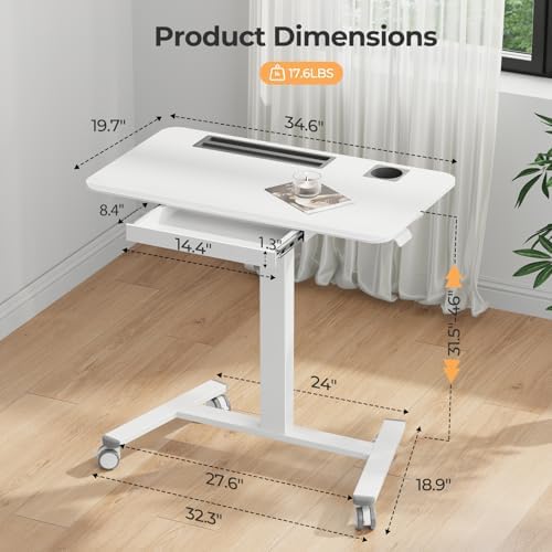 Mobile Standing Desk with Drawer, 35"×20" Small Desk, White - Image 2