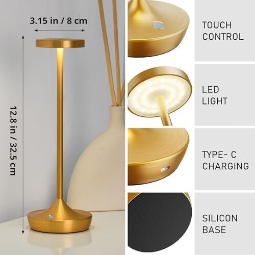 Gold Cordless LED Table Lamps Rechargeable 6000mAh, 72H Runtime, Waterproof - Image 6