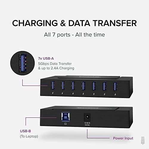 Plugable 7-in-1 USB Powered Hub for Laptops with USB-C or USB 3.0 - Power Station for Multiple Devices and Data Transfer with a 60W Power Adapter, Driverless - Image 2