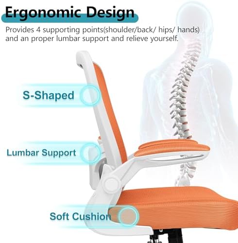 FelixKing Office Chair, Ergonomic Desk Chair Breathable Mesh Chairs Adjustable High Back Lumbar Support Flip-up Armrests, Executive Rolling Swivel Comfy Computer Chairs Home Office Sunset Orange - Image 3