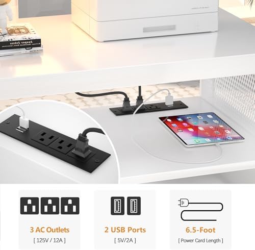 Unikito Rolling File Cabinet Lateral Office Filing Cabinets with Socket and USB Charging Port, Modern Printer Stand on Wheels, Printer Cabinet with Door and Open Storage, Lockable, White - Image 4