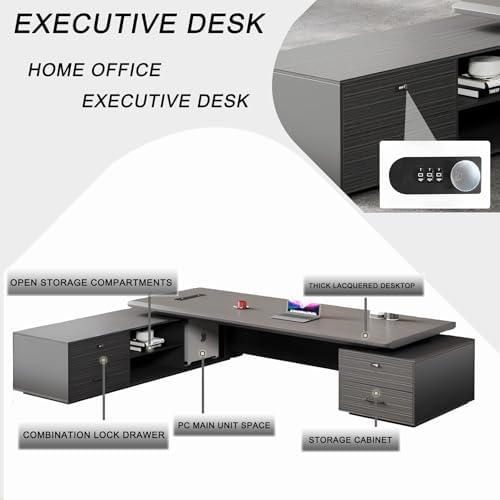Executive Office Desk with Storage Cabinet,Modern l Shaped Executive Desk,50MM Thick Desktop for CEO Office, Reception & Commercial Workspace - Image 5
