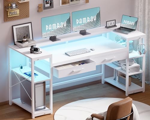 Pamray 58 Inch Gaming Computer Desk with Monitor Stand Drawers and Shelves by PAMRAY