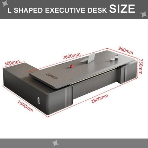 Executive Office Desk with Storage Cabinet,Modern l Shaped Executive Desk,50MM Thick Desktop for CEO Office, Reception & Commercial Workspace - Image 2
