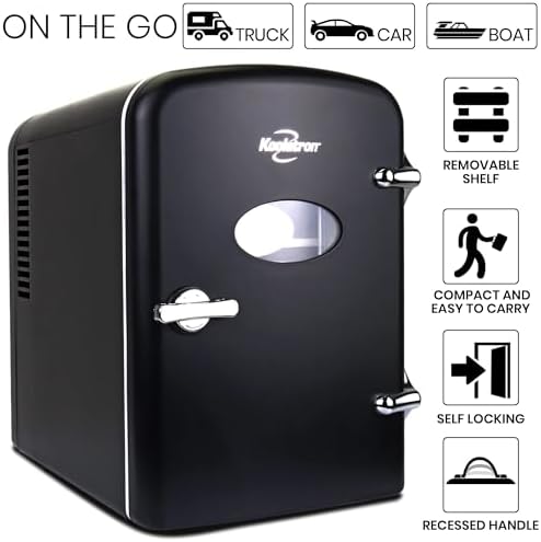 Koolatron Mini Fridge- Black Refrigerator 6 Can Portable Cooler for Bedroom Office Dorm Car Compact Fridge for Drinks Makeup Skincare Dual Power 12V 110V - Image 3