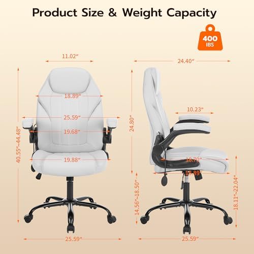 Ylzyxal Office Desk Chair, Ergonomic Computer Chair with Padded Flip-Up Arms and Adjustable Lumbar Support, PU Leather Executive Chair with Tilt Lock and 360° Swivel Rolling Wheels for Work, Study - Image 2