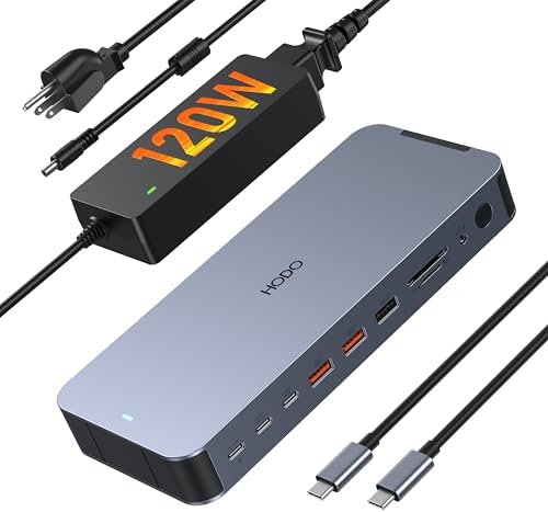 Laptop Docking Station with 120W Power Adapter,Docking Station Dual Monitor by HODO