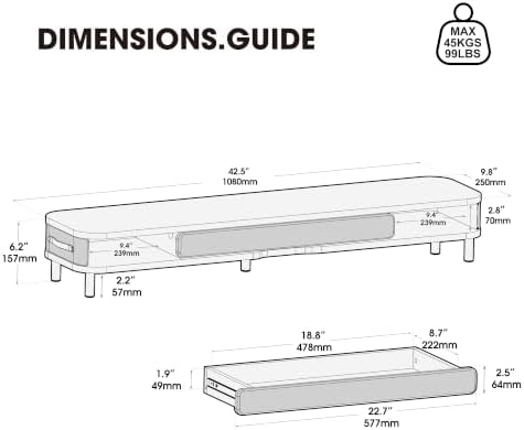 Fenge Dual Monitor Stand with Large Storage Drawer, 42.5" Desk Shelf, White - Image 3