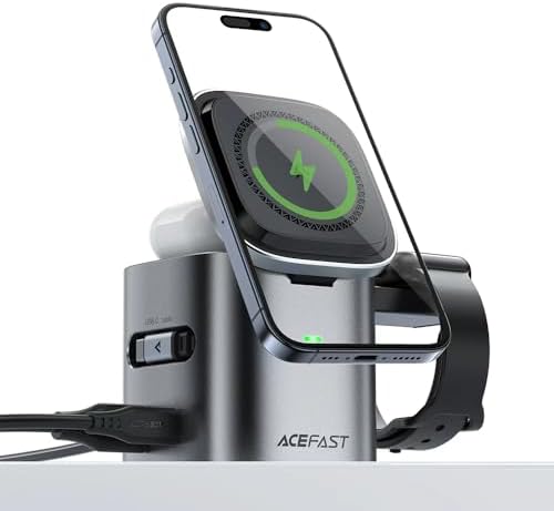 ACEFAST 6-in-1 100W GaN Fast Charging Station for iPhone 17 16 Series,with USB C Retractable Cable,Qi2 25W Magnetic Wireless Charger Desktop Stand for iWatch/for Samsung Galaxy Watch/Airpods by ACEFASTUS