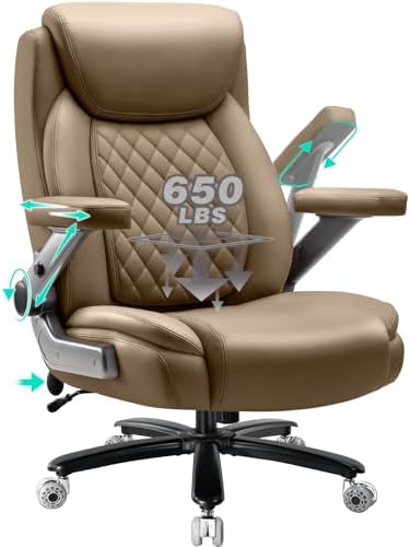 650LBS Large Heavy Duty Office Chair with 5D Flip Arms,Comfy Big and Tall Executive Office Desk Chair with Pocket Spring Cushion,High Back Computer Chair with Lumbar Support,Dual Rubber Wheel by Indulgear