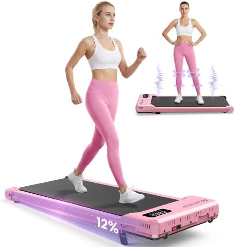 Pink Walking Pad with Vibration Plate, Under Desk Treadmill with Incline by FUNMILYSportsFitnessCardioTraining