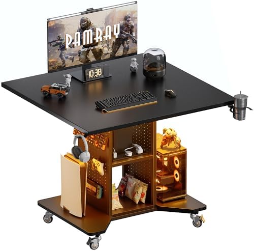 Pamray Small Gaming Desk Rolling Computer Table Balck by PAMRAY