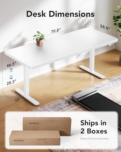HUANUO 71 x 30 Inch Large Electric Standing Desk, Brushless Motor, White - Image 3