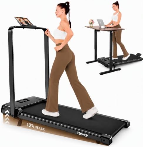 FUNMILY Upgrade Walking Pad Folding Treadmill with 12%/15% Incline & Handle Bar, 3.5HP Foldable Under Desk Compact Treadmills for Home/Office/Gym, 400+lb Capacity, Shock Absorption by FUNMILYSportsFitnessCardioTraining
