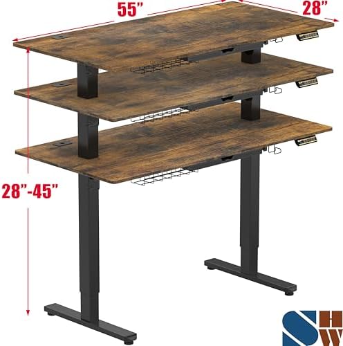 SHW 55 x 28 Electric Height Adjustable Standing Desk w/Drawer,Rustic Brown - Image 3