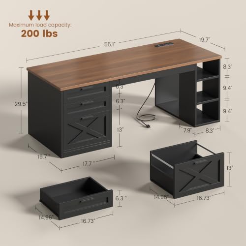 SEDETA 55.1" Farmhouse Office Desk with 3 Drawers for Home Office - Image 2