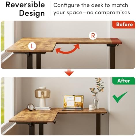 FEZIBO 63" x 55" L-Shaped Standing Desk - Adjustable Corner Desk L Shape, L-Shaped Adjustable Desk with Splice Board, L Shape Standing Desk, Rustic-Brown - Image 4