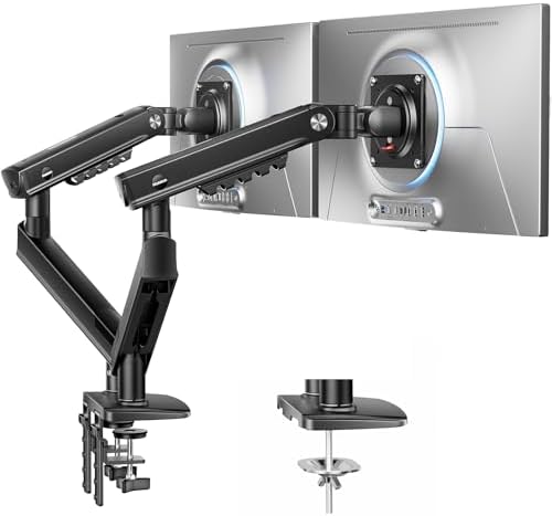 HUANUO FlowLift Pro Dual Monitor Mount for 13–27" Screens, MechaSpring Monitor Stand, Adjustable Monitor Arms for 2 Monitors with Tilt/Swivel/Rotation, Tool-Free VESA Mount, Max Load 15.4 lbs by HUANUO