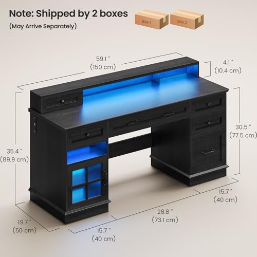 HAUOMS Farmhouse Executive Desk Computer Desk with Drawers，Black - Image 2