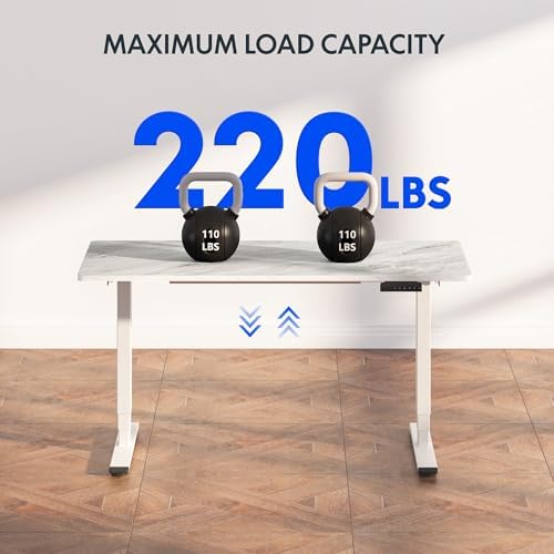 FLEXISPOT E6 3-Stage Dual Motor Electric Standing Desk 55 x 28 Sit Stand Up Desk, Holds 220 lbs, Adjustable Height w/Memory Presets, One-Piece Marble Grey Desktop & White Frame, Ships in 2 Boxes - Image 3