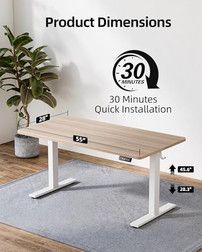 TIQLAB 55 * 28 Inches Standing Desk, Adjustable Height Stand up Desk,Sit Stand Home Office Table with Splice Board, Light Walnut - Image 4