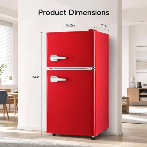 3.5 Cu. Ft. Retro Mini Fridge with Freezer, Compact Dual Door Refrigerator - Image 2