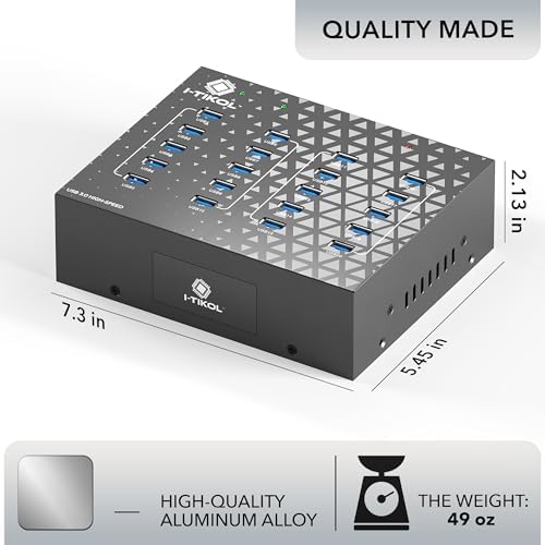20 - Port USB 3.0 Splitter Hub with Power Supply - High Speed Data Transfer for Desktop, Laptop, HDD, PC - Expand and Speed Up to 5 Gbps 110W - Industrial Grade Hub Compatible with External Drives - Image 4