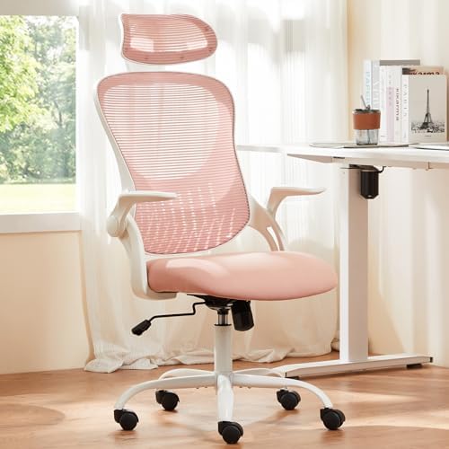 Sweetcrispy Home Office Chair, High Back Office Chair, Lumbar Support, Pink by Sweetcrispy