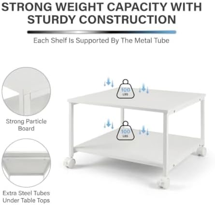 2-Tier Under Desk Printer Stand, 19.5" x 19.5" Large Rolling Printer Cart - Image 5
